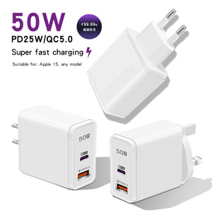 Cargador PD Tipo C de 50W, Adaptador USB C de Carga Rápida de 2 Puertos para Xiaomi <span class=keywords><strong>13</strong></span>, <span class=keywords><strong>Galaxy</strong></span> <span class=keywords><strong>S22</strong></span>, iPhone 14, 15, Huawei, Compatible con PD 3.0 - Product Image 1