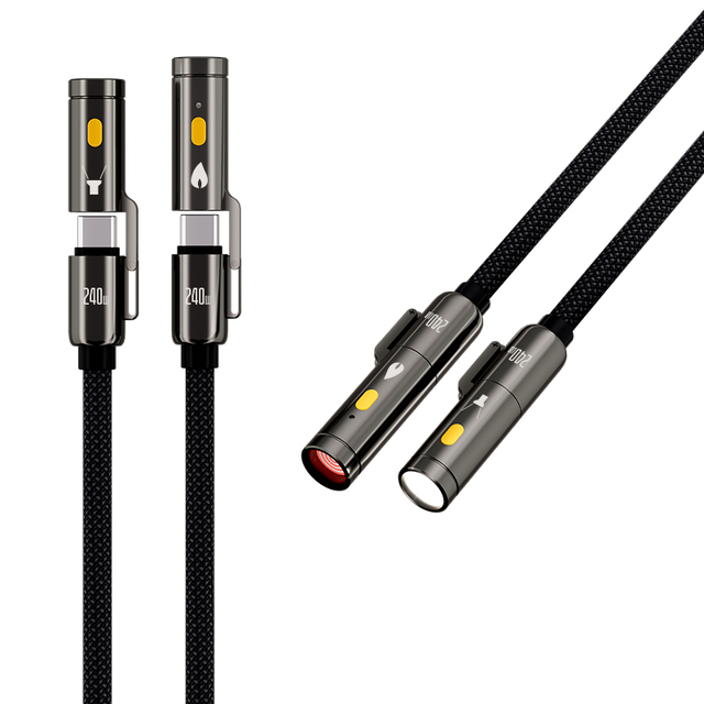 240W E-Marker Type C Cable Cigarette Lighter LED Light 45W for Apple Samsung 90W PPS Fast Charging Cable