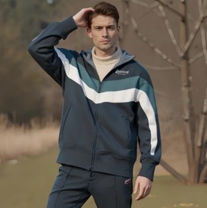 <span class=keywords><strong>Felpa</strong></span> con Cappuccio da <span class=keywords><strong>Uomo</strong></span> Autunnale in Poliestere/Cotone Ecologico, Tessuto Ricamato con Strisce Coordinate - Product Image 3