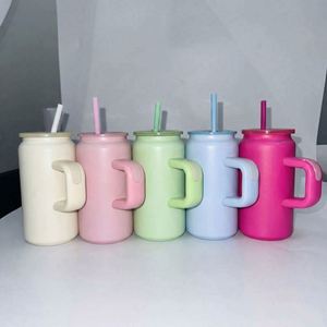 16Oz Stainless Steel Macaron Tumbler Double Wall Vacuum Insulated Minimalist Design Handle Travel Ready 12-24 Hours Thermal - Product Image 1