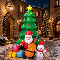 Père Noël gonflable lumineux à LED, arbre de Noël avec guitare, bonhomme de neige décoratif et boîte cadeau – Vente chaude
