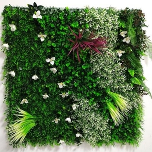Custom-size Anti-UV Plastic Artificial Grass <b>Wall</b> Artificial Green Grass With Mini <b>Flower</b> Home Office Decor - Product Image 2