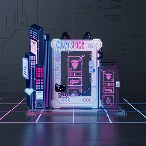 Support de Présentation de Cartes en Acrylique Néon Cyberpunk Personnalisé OEM/ODM, Cadre 3D Esthétique Techwear, Accessoire de Bureau, Cadeau Idéal - Product Image 2