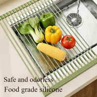 Égouttoir pliable en silicone OEM pour évier, support de séchage enroulable multifonctionnel pour vaisselle, fruits et légumes