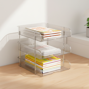 Трехслойный пластиковый контейнер для хранения: органайзер для дома и офиса, настольный, для файлов и мелочей, большой емкости, штабелируемый - Product Image 4