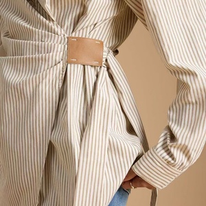OEM New Casual Woven Breathable Button Front Stripe Women's <b>Blouse</b> Long Sleeve Slimming Shaping Waistline - Product Image 2