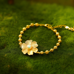 Fashion <b>Beaded</b> <b>Bracelet</b> <b>Gold</b> Plated 316L Stainless Steel Pearl Flower Design - Product Image 3