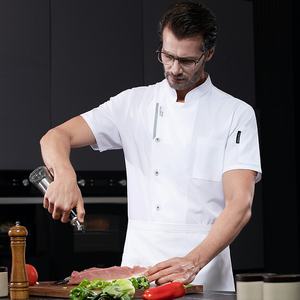 Chemise de <span class=keywords><strong>Chef</strong></span> Unisexe en Twill de Soie Glacée à Séchage Rapide, Polyester/Coton, Manches Courtes, Légère et Respirante, Uniforme de <span class=keywords><strong>Chef</strong></span> pour Restaurants - Product Image 1