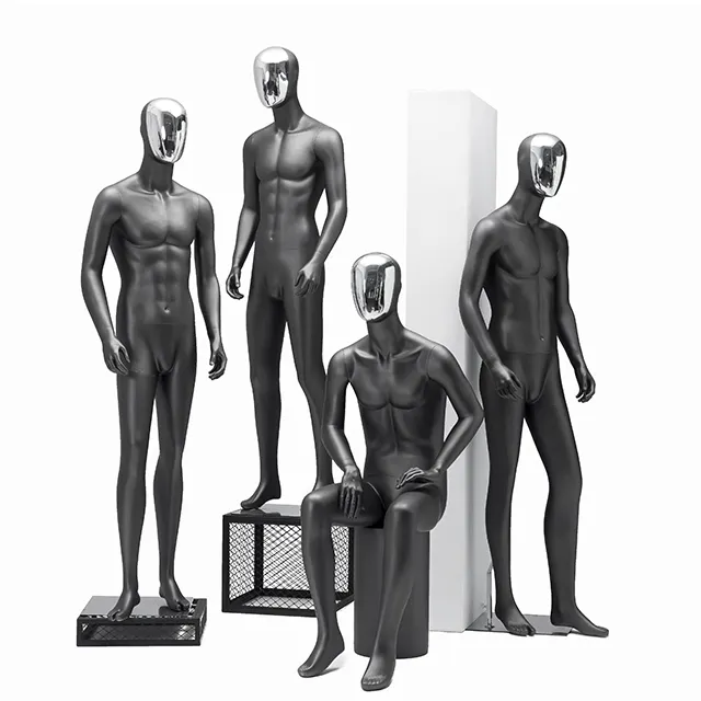 Maniquí de cara chapada en oro de alta gama para hombre, accesorios de tienda de ropa humana, ventana, torso de cuerpo completo, soporte de exhibición y sit