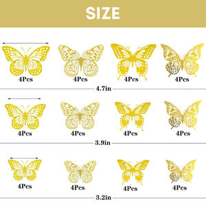 יום הולדת xieli קיר מסיבת יום הולדת קישוט 3D זהב פרפרים - Product Image 2