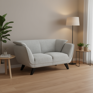 Nayeli Light Gray Boucle Loveseat Two Seat Midcentury Modern <b>Living</b> <b>Room</b> <b>Sofa</b> Upholstered Cushion Back Curved Arms - Product Image 2