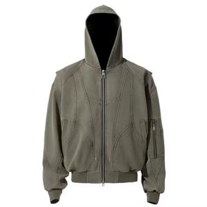 Veste en toile à fermeture éclair pour homme, style tendance de rue, longue et ample, automne - Product Image 4