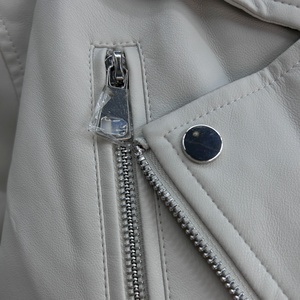 Women's Trendy <strong>White</strong> Leather Biker <strong>Jacket</strong> Fitted <strong>Short</strong> Length PU Leather <strong>Jacket</strong> Factory Direct Customization - Product Image 2