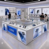 Maßgefertigte Kommerzielle Handy-Vitrine mit Glasabdeckung und LED-Beleuchtung für Elektronikgeschäfte und Einzelhandelsausstattung