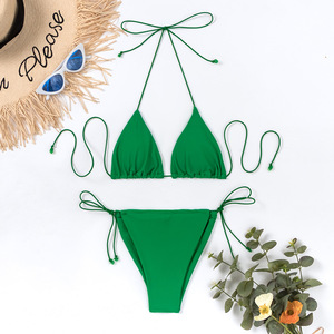 Traje de baño sexi respetuoso con el medio ambiente para mujer, traje de <span class=keywords><strong>Bikini</strong></span> Sexy para mujer, conjunto de <span class=keywords><strong>Bikini</strong></span> triangular de Color sólido - Product Image 5