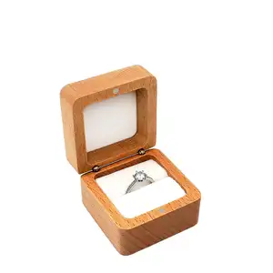 2024定制标志天鹅绒衬里方形双槽订婚婚礼山毛榉木戒指盒