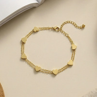 Bracelet chaîne double cœur couleur or, inaltérable, bijoux minimalistes tendance pour femmes et hommes, vente en gros