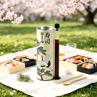 Boîte cylindrique en papier pour sushi avec logo personnalisé japonais, qualité alimentaire, avec tube à sauce, doublure en aluminium, emballage push-up