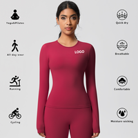 T-Shirt Crop Top à Manches Longues pour Femmes, 80 % Nylon 20 % Spandex, Haute Qualité, Doux, pour Usage Quotidien