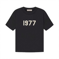 T-shirt noir à manches courtes pour homme 1977 100% coton tricoté avec inscription O-Neck décontracté Hip Hop surdimensionné
