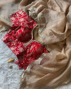 Shanti Weds Special Gold Crush Sarees Collection Nouveau tissu Jimichu avec chemisier cousu pour fête indienne formelle - Product Image 2