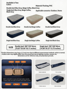 Lit gonflable double convertible personnalisé avec pompe intégrée, matelas pneumatique pliable et portable en mousse pour le camping, la maison et l'extérieur - Product Image 3