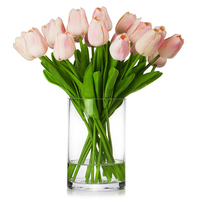 20 tulipanes PU con jarrón de cristal en agua acrílica decoración de boda adornos de flores artificiales multicolores