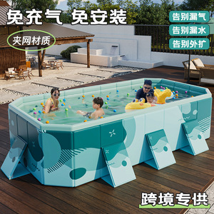สระว่ายน้ำเป่าลมทรงสี่เหลี่ยมผืนผ้าพับได้สำหรับเด็ก ใช้งานกลางแจ้ง วัสดุ PVC - Product Image 2
