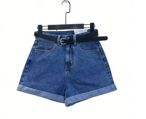 Jean en denim taille mi-haute pour femme, coupe droite, style décontracté, respirant, avec bords roulés, coupe fine amincissante, longueur genou, collection 2026 - Product Image 1