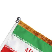 Drapeau de bureau personnalisé Iran 14x21cm avec franges dorées, base métallique à visser, sublimation, vente en gros, décoration de bureau diplomatique Moyen-Orient, en vrac