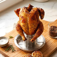 Support à poulet en acier inoxydable, support à volaille perforé avec infuseur d'arômes et plateau de récupération des graisses pour barbecue, four et cuisson en camping