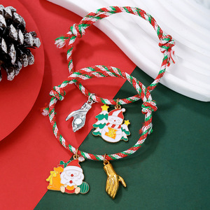 Christmas Charm <b>Bracelet</b> Red Green <b>Rope</b> Santa Tree Gloves Gift Unisex Zinc Alloy 3D Decoration Couple Best Friend <b>Bracelets</b> - Product Image 2