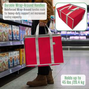 VENO Confezione da 2 Borse Termiche Isolate in Tessuto Non Tessuto, Capacità 7,8 Galloni, Pieghevoli, Riutilizzabili, con Chiusura a Cerniera, Si Mantengono Verticali (Rosso) - Product Image 5