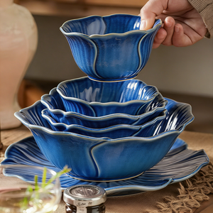Service de vaisselle en céramique Série Fleur Bleue Réactive – Assiettes, bols, tasses <span class=keywords><strong>et</strong></span> soucoupes de luxe léger, best-seller pour la maison - Product Image 6