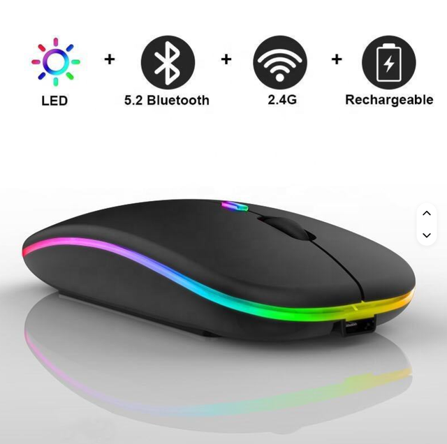 Rechargeable BT Wireless Mouse with 2.4GHz USB RGB 1600DPI Mouse for Computer Laptop Tablet PC Mouse Gamer