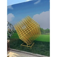 Sculpture d'art métallique moderne de grande taille, sculpture géométrique en acier inoxydable pour la décoration esthétique des halls d'hôtel, intérieur et extérieur