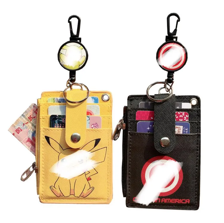 Customize Pattern Cute Cartoon Reel Clip Card Holder 5 Cards Slots Retractable Badge Case Wallet ID Key Ring Keychain