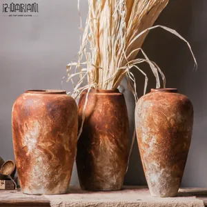 Décorations en terre cuite de ferme rustique Vase à fleurs de jardin Vases rétro Wabi Sabi grand Vase haut pour la décoration intérieure