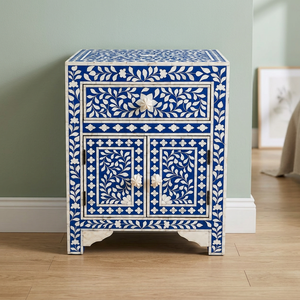 Handmade Blue Bone Inlay <b>Rectangle</b> Mango Wood Storage <b>Side</b> <b>Table</b> Drawer Door Customized Thickness Luxury Bedroom Living Room - Product Image 5