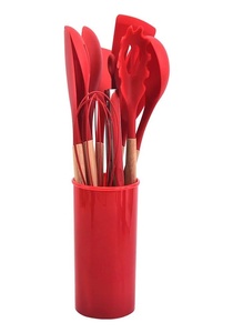 Juego de 12 utensilios de cocina al por mayor con soporte, espátula de silicona antiadherente y utensilios de repostería con mango de madera - Product Image 5