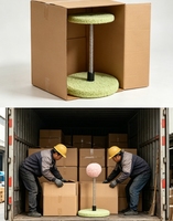 Jouet vertical à ressort pour chat, balle rose douce et moelleuse avec base en peluche verte pour l'amusement et la stimulation des chatons en intérieur