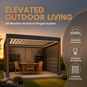 Pergola murale modulaire en aluminium connectable, <span class=keywords><strong>abri</strong></span> motorisé 3x3m à trois panneaux, séparateur d'intimité pour balcon, mariage, extérieur - Product Image 1