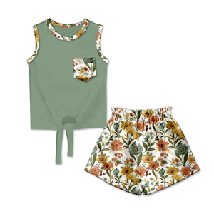 Ensemble 2 pièces pour enfants en soie de lait : débardeur sans manches à nouer + short imprimé - Product Image 3