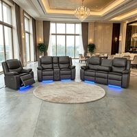 Ensemble de canapés inclinables électriques Frank 3+2+1, canapé inclinable en cuir pour salon avec lumière LED bleue en bas