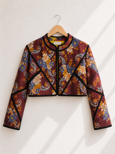 Handmade Winter Short Autumn Vintage <b>Kantha</b> Cropped Reversible Cotton Shell <b>Jacket</b> 4-5 Layer <b>Kantha</b> Fabric Patchwork Detailing - Product Image 3