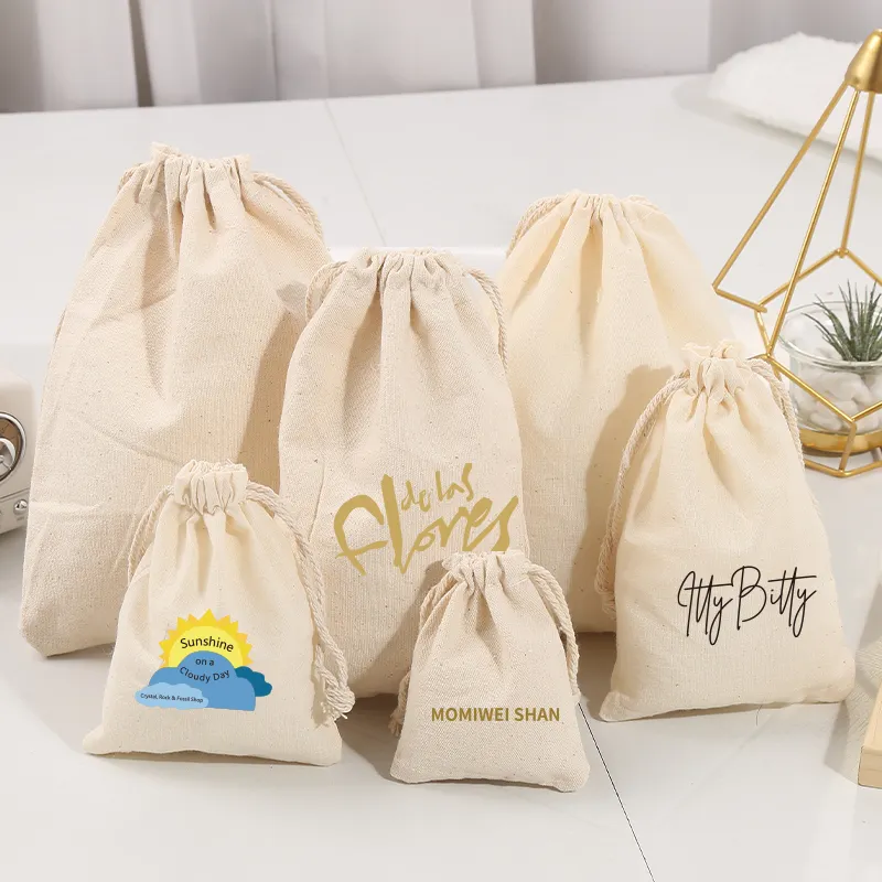 Sacos De Algodão De Cordão Personalizado Musselina Sacos Para Alimentos Doces Jóias Sapatos Saco Gift Pouch Para Festa De Casamento