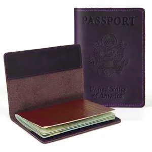 Cover porta passaporto con Logo personalizzato all'ingrosso articoli da regalo in vera pelle