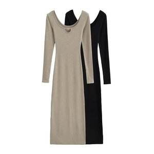 Vestido <span class=keywords><strong>de</strong></span> cintura alta con cuello cuadrado estilo Spice Girl, novedad <span class=keywords><strong>de</strong></span> otoño 2023 para mujer, vestido largo elástico con pedrería hueca para mujer - Product Image 2