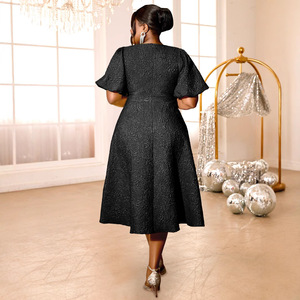 Abito nuovo alla moda <span class=keywords><strong>taglie</strong></span> <span class=keywords><strong>forti</strong></span> con maniche a sbuffo e vita alta, adatto per serate di gala e per il lavoro, comodo jacquard. - Product Image 4