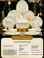 Service de table en porcelaine fine Silver Bloom, 10+ pièces, luxe, résistant à la chaleur, vaisselle élégante à pied haut, motif floral, pour la salle à manger
